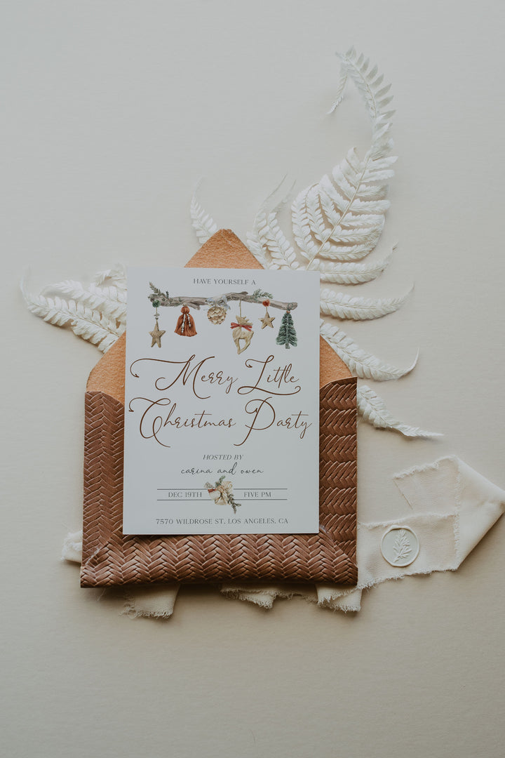 Boho Christmas Party Invitation - Neutral Earthy Christmas Party Invitation - Brown Boho Christmas Card Invitation - Simple Christmas Invite