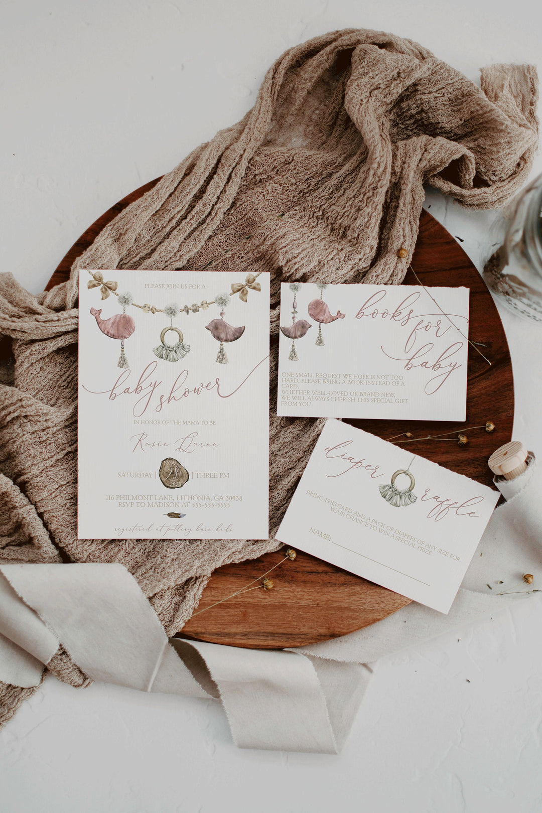 Boho Invitation Suite Mockup - 5x7 & 5x3.5 Invitation Suite Mockup - Baby Shower Invitation Suite Mockup - Wedding Suite Mockup - PSD Files