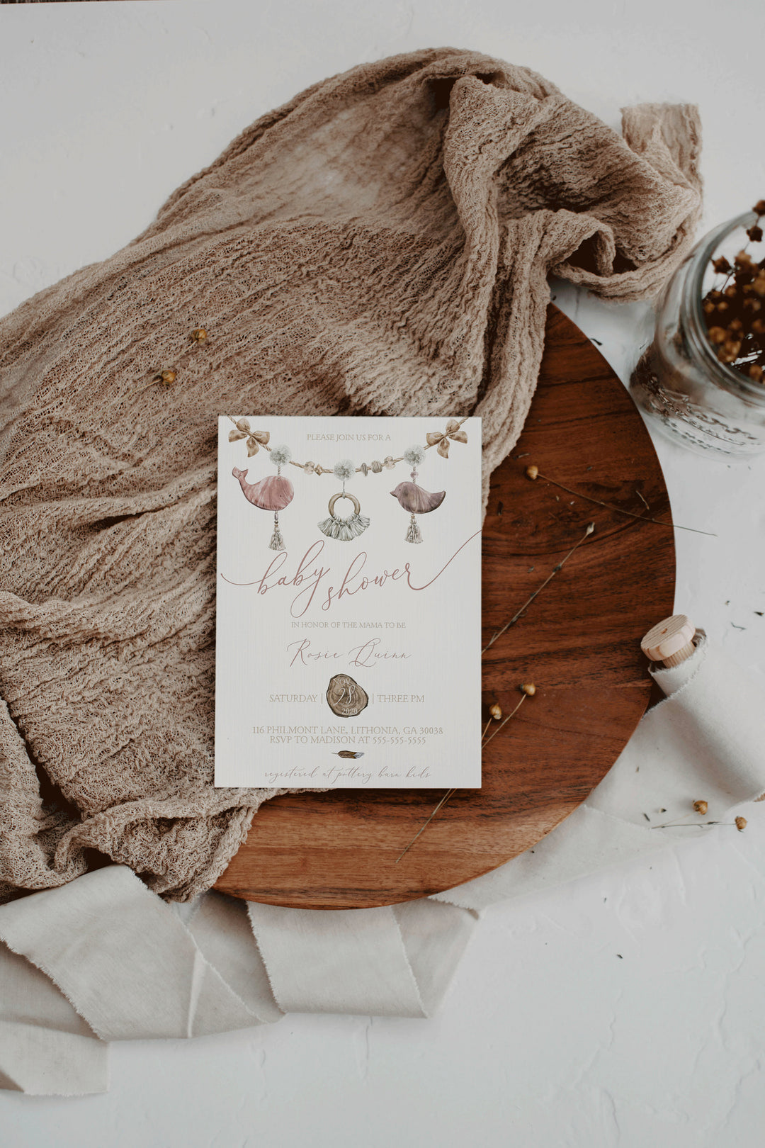 Boho Invitation Mockup - 5x7 Boho Invitation Mockup - Neutral Earthy Stationary Mockup - 5x7 Smart Object Mockup - Invitation Mockup PSD