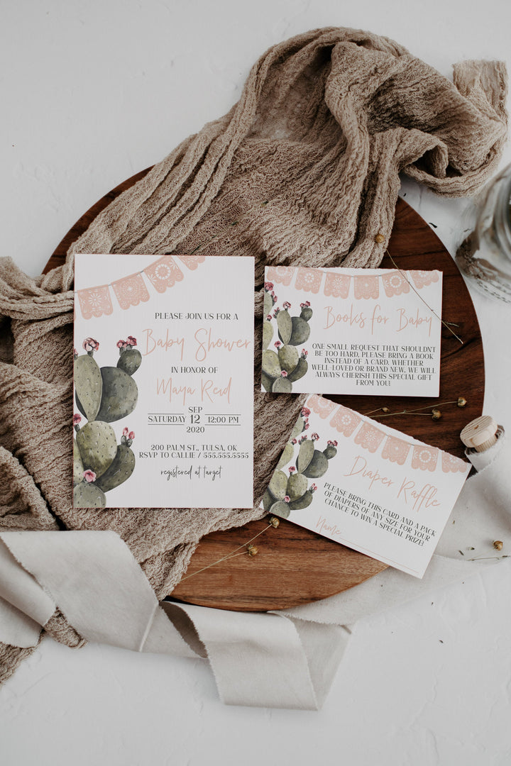 Pink Fiesta Baby Shower Invitation - Cactus Baby Shower Invitation - Baby Girl Fiesta Invitation - Taco Man Baby Shower Invitation - Cactus