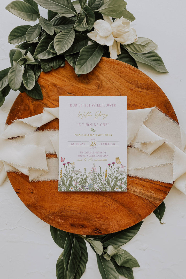 Wildflower Birthday Invitation - Our Little Wildflower Party Invitation - Wildflower Garden Birthday Invitation - Butterfly Wildflower Card