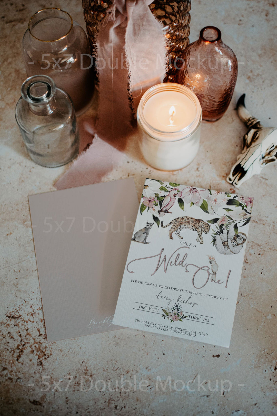 Double 5x7 Boho Invitation Mockup - Double Sided 5x7 Invitation Mockup - Dusty Rose Invitation Mockup - Boho Invitation Mockup - Stationary
