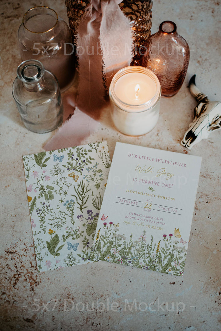 Double 5x7 Boho Invitation Mockup - Double Sided 5x7 Invitation Mockup - Dusty Rose Invitation Mockup - Boho Invitation Mockup - Stationary