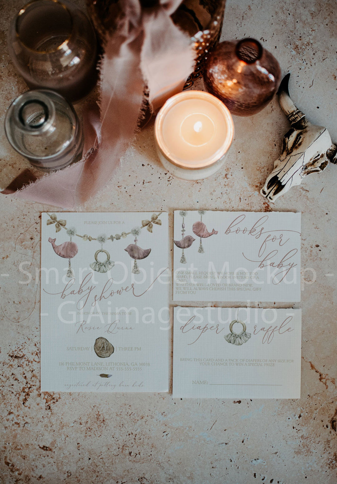 Boho Invitation Suite Mockup - Wedding Invitation Mockup - Baby Shower Invitation Mockup - Boho Moody Invitation Suite Mockup - Smart Object