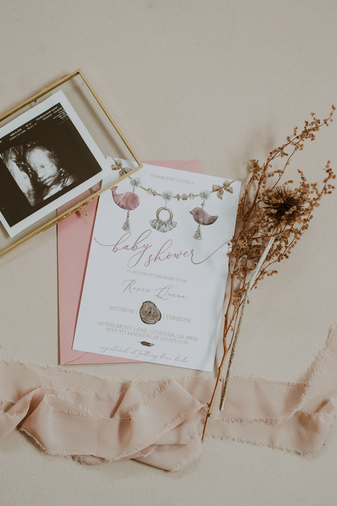 Pink Boho Baby Shower Invitation - Boho Macrame Baby Shower Invitation - Baby Girl Boho Baby Shower Invitation Set - Simple Boho Baby Invite