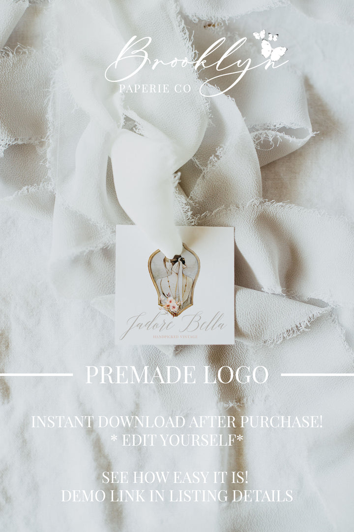 Vintage Boutique Logo - Girl Business Logo - Feminine Business Logo - Editable Business Logo - Premade Logo Design - Timeless Logo Design