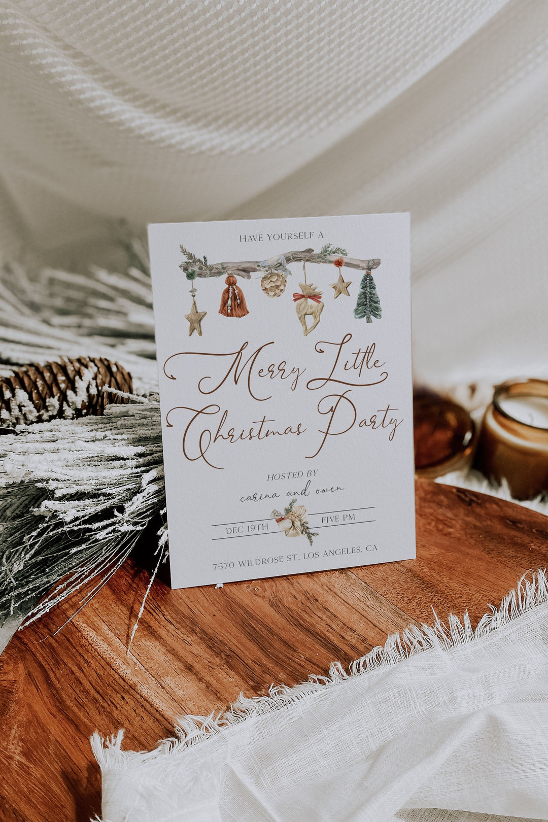 Boho Christmas Party Invitation - Neutral Earthy Christmas Party Invitation - Brown Boho Christmas Card Invitation - Simple Christmas Invite