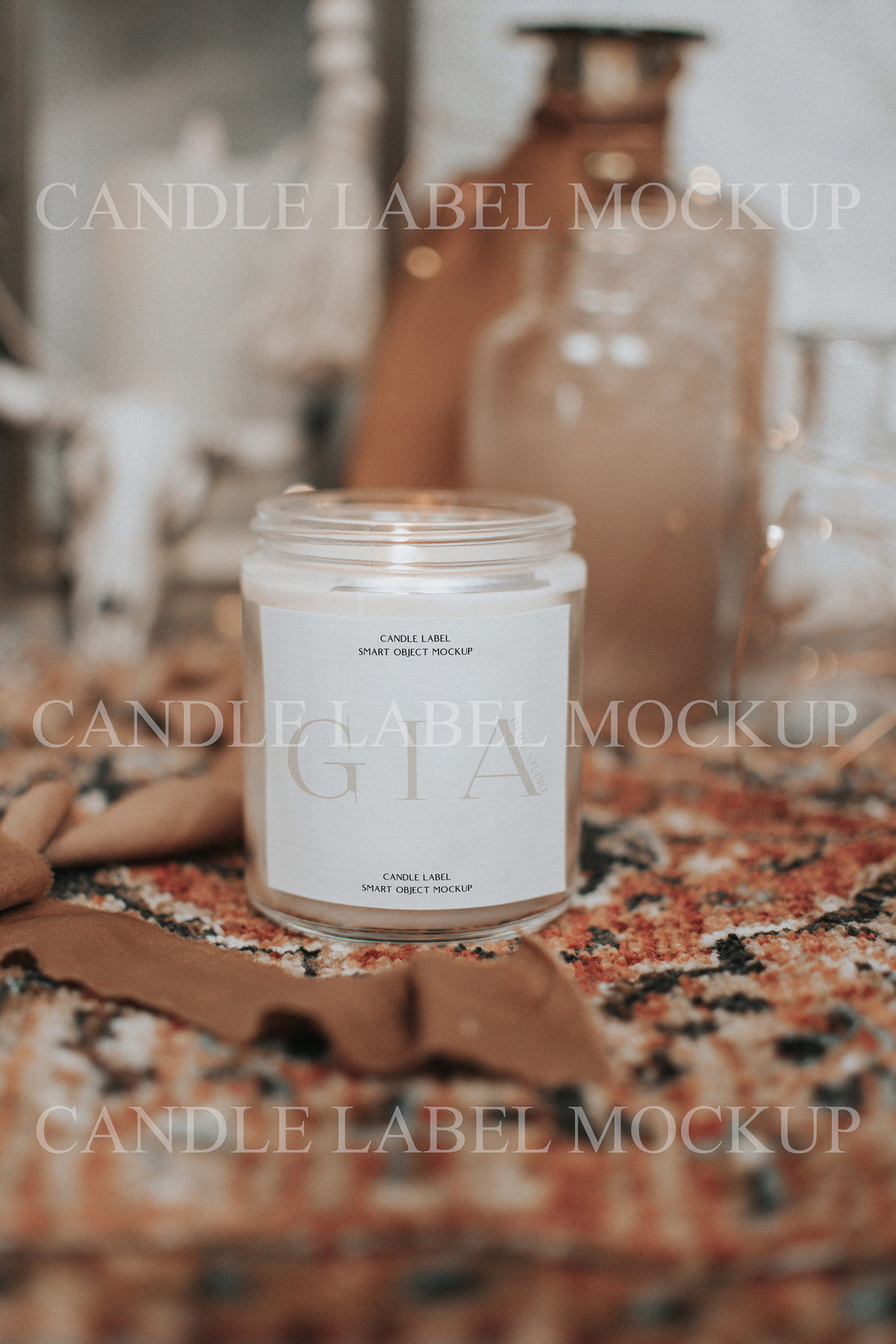 Boho Candle Label Mockup - Candle Logo Mockup - Candle Mockup - Smart Object Candle Label Mockup - Candle Product Mockup - Candle Label 6x6