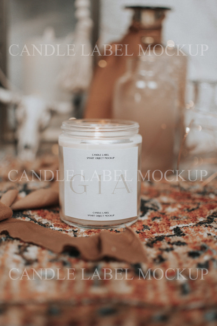 Boho Candle Label Mockup - Candle Logo Mockup - Candle Mockup - Smart Object Candle Label Mockup - Candle Product Mockup - Candle Label 6x6
