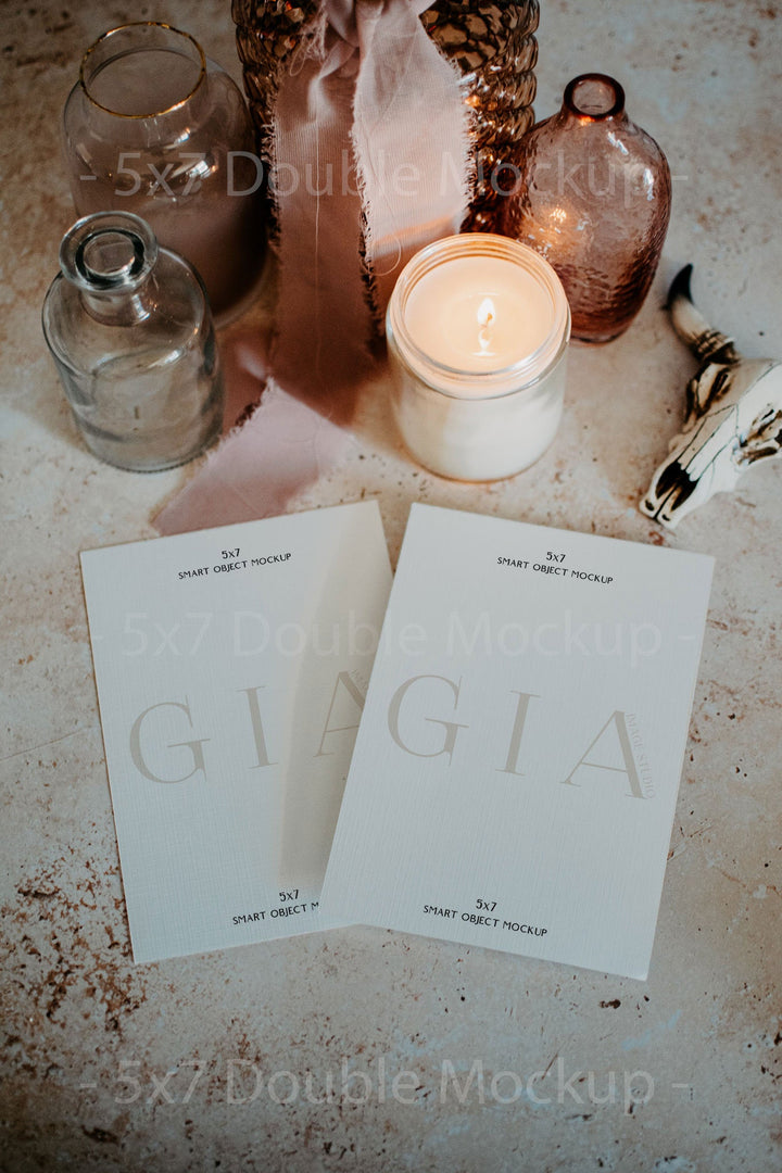 Double 5x7 Boho Invitation Mockup - Double Sided 5x7 Invitation Mockup - Dusty Rose Invitation Mockup - Boho Invitation Mockup - Stationary