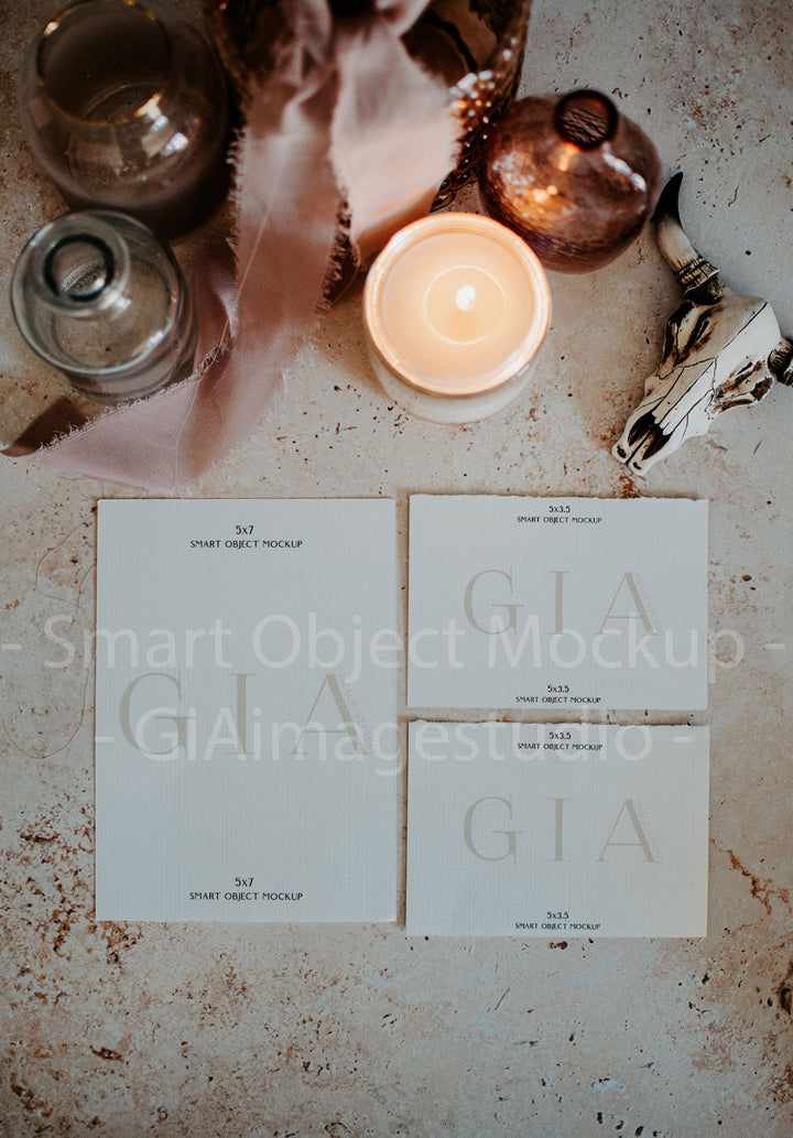 Boho Invitation Suite Mockup - Wedding Invitation Mockup - Baby Shower Invitation Mockup - Boho Moody Invitation Suite Mockup - Smart Object