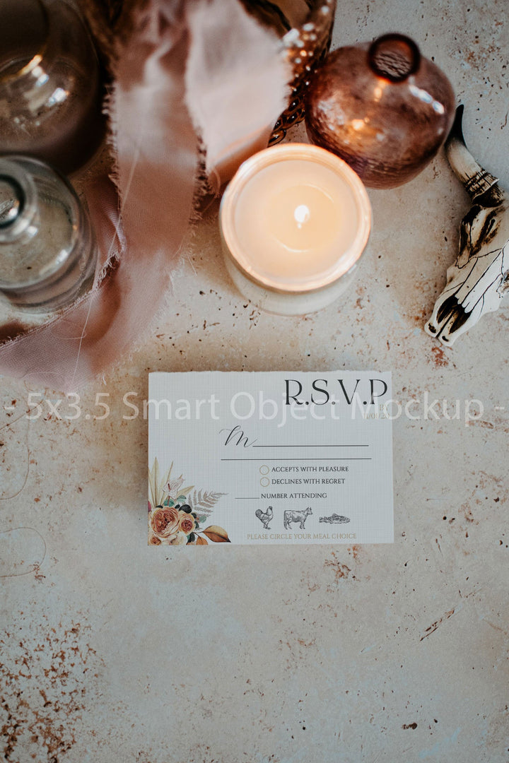 Boho Thank You Card Mockup - RSVP Card Mockup - Invitation Boho Mockup - 5x3.5 Boho Mockup - Insert Card Mockup - Blank Card Mockup - Styled