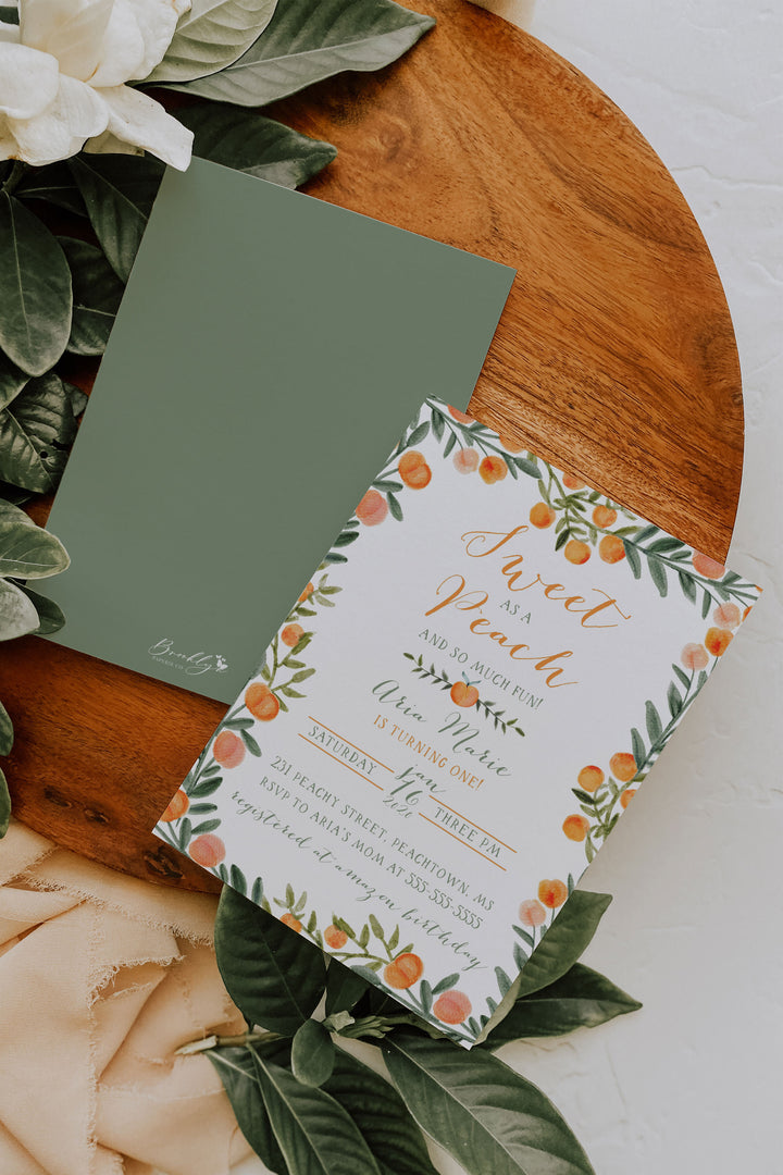 Peach First Birthday Invitation - Sweet Little Peach Birthday Invitation - Farmhouse Peach Birthday Invitation - Peaches Birthday Invitation