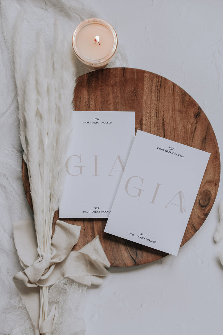 Pampas 5x7 Double Mockup - Double Sided 5x7 Invitation - Boho Double Pampas Invitation Mockup - 5x7 Invitation Smart Object Mockup - 5x7 PSD