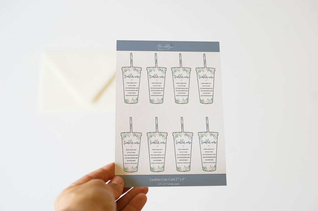Tumbler Care Card Print and Cut - Tumbler Care Instructions Printable - Instant Download Tumbler Care Cards - Cold Cup Care Card Printable