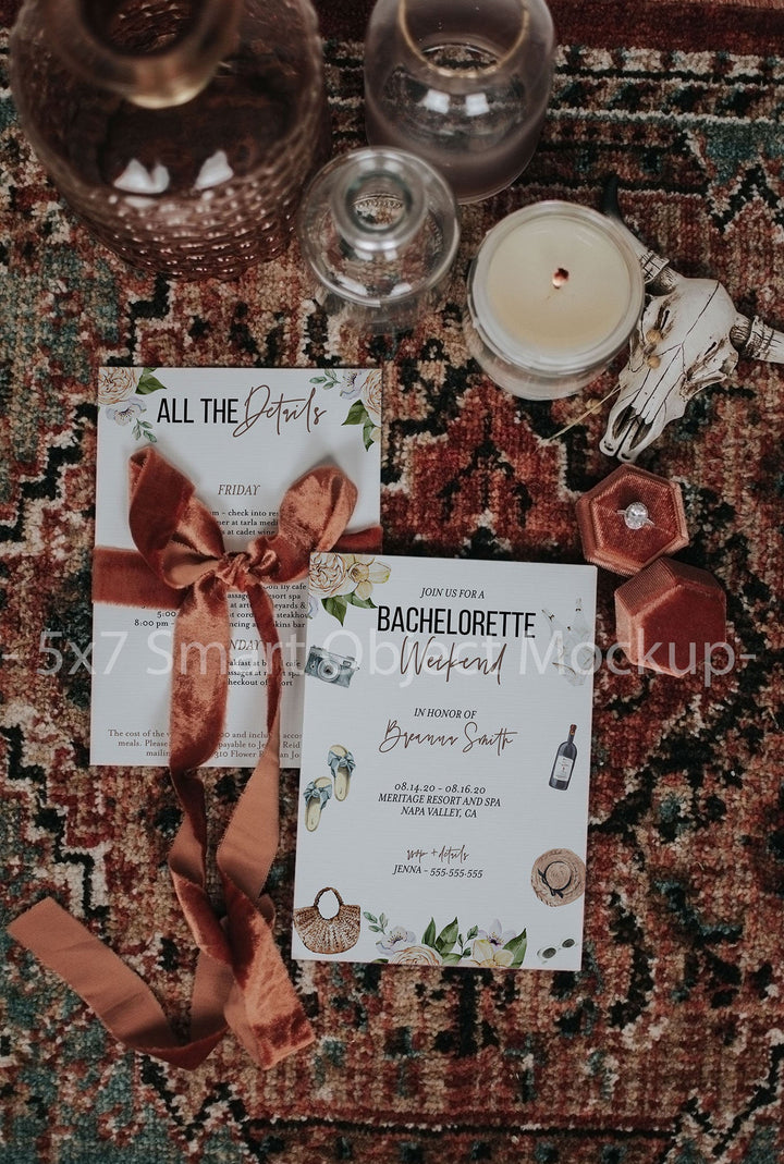 Boho Double 5x7 Invitation Mockup - Double Sided 5x7 Invitation Mockup - 5x7 Stationary Mockup - 5x7 Smart Object Mockup - Styled Stock 5x7