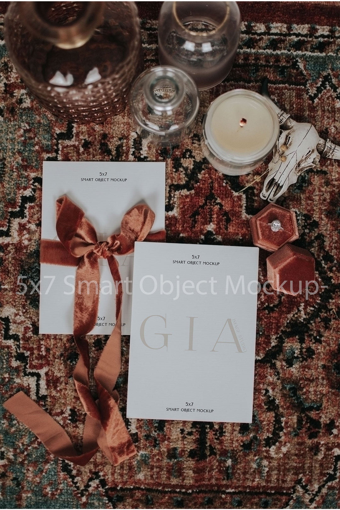 Boho Double 5x7 Invitation Mockup - Double Sided 5x7 Invitation Mockup - 5x7 Stationary Mockup - 5x7 Smart Object Mockup - Styled Stock 5x7