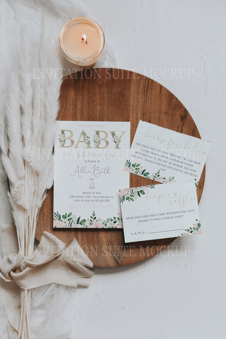 Invitation Suite Mockup - Boho Pampas Grass Mockup - Simple Suite Mockup - Blank Card Mockup - Boho Card Mockup - Trendy Invitation Mockup