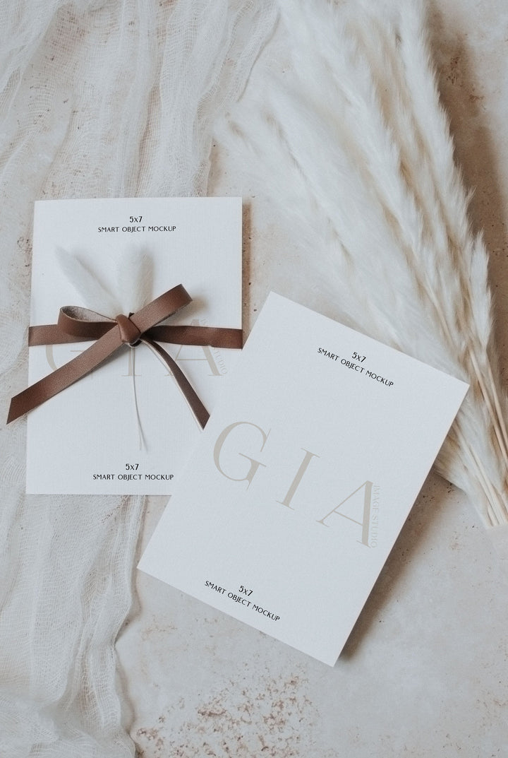 Pampas 5x7 Mockup - Pampas Aesthetic Mockup - Smart Object Card Mockup - Wedding Invitation Mockup - Blank Card Mockup - Simple Card Mockup