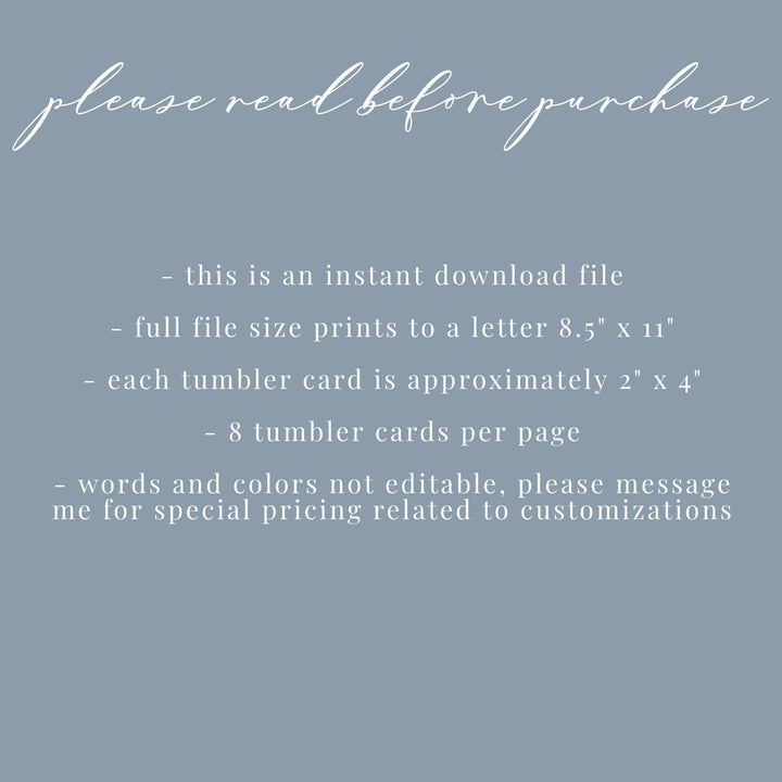 Tumbler Care Card Print and Cut - Tumbler Care Instructions Printable - Instant Download Tumbler Care Cards - Cold Cup Care Card Printable