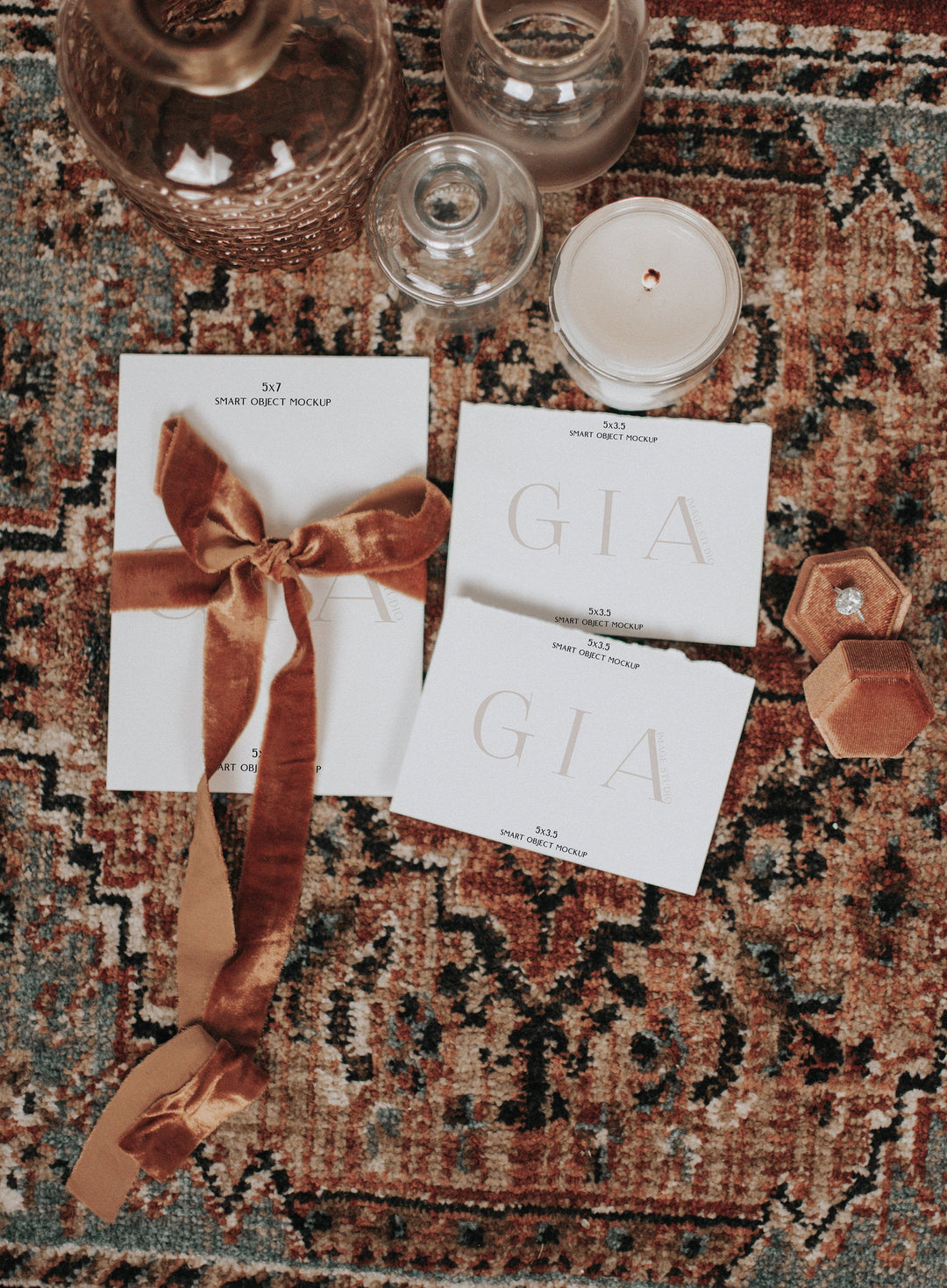 Boho Invitation Suite Mockup - Burnt Orange Stationary Mockup - Desert Wedding Invitation Mockup - Blank Card Mockup - 5x7 Mockup - PSD File