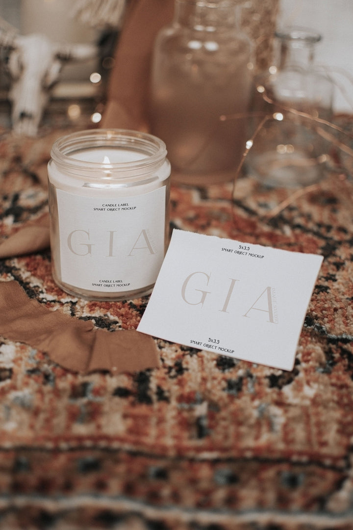 Candle Label Mockup - Candle Care Card Mockup - Boho Candle Mockup - Candle Stock Photography - Candle Product Photography - Smart Object