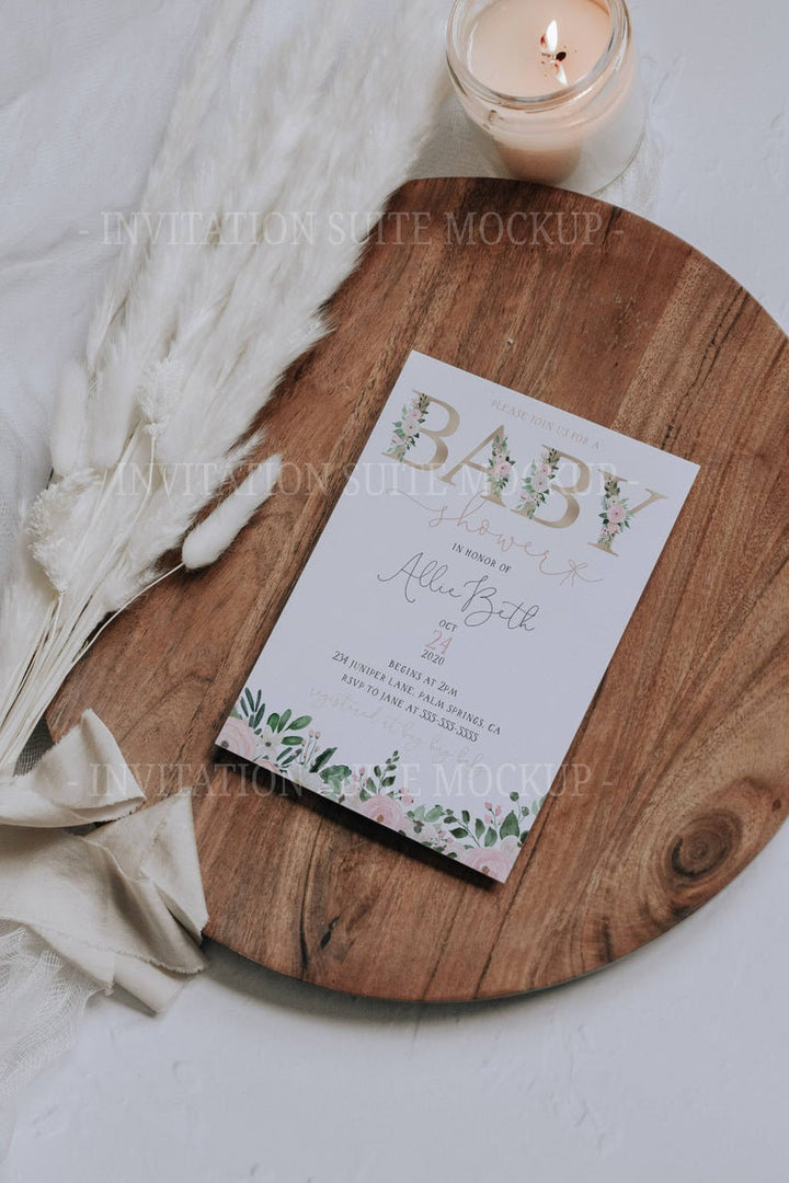 Invitation Mockup - Simple 5x7 Mockup - Pampas Grass Invitation Mockup - Wedding Invitation Mockup - Baby Shower Mockup - Blank Card Mockup