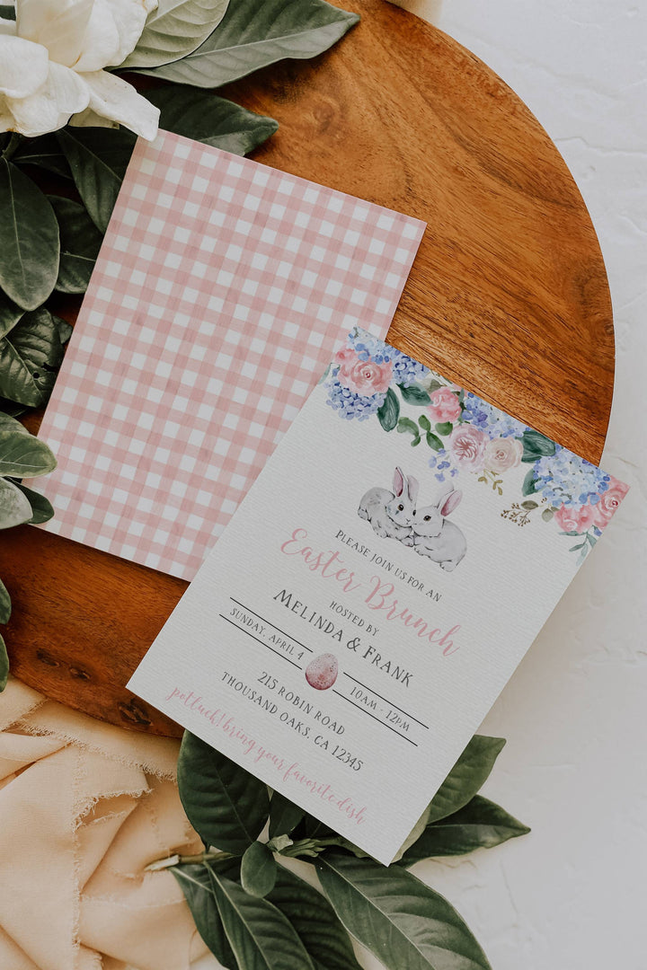 Girly Easter Brunch Invitations - Girls Brunch Invitation - Pink Easter Brunch Invitation - Girls Easter Birthday Invitation - Easter Dinner
