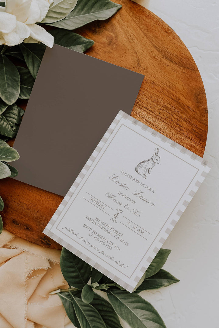 Gingham Easter Dinner Invitation - Preppy Easter Invitation - Neutral Easter Dinner Invitation - Easter Brunch Invitation - Classy Easter