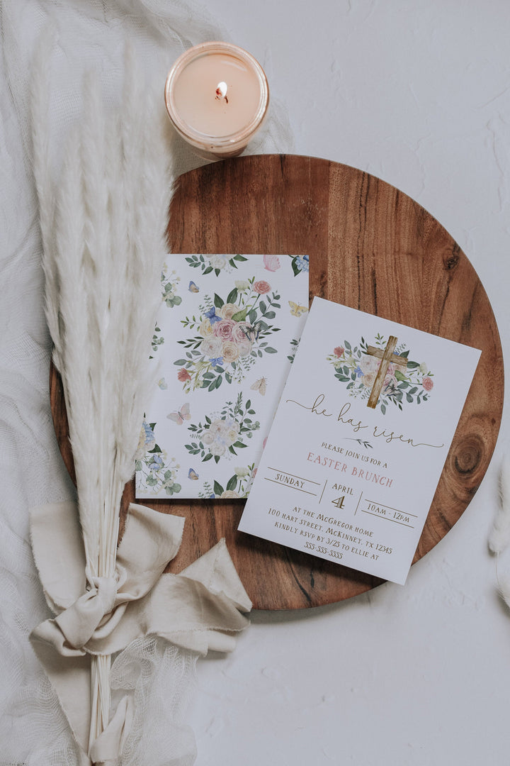 Easter Brunch Invitation - Easter He Has Risen Invitation - Religious Easter Invitation - Christian Easter Invitation - Easter Dinner Invite