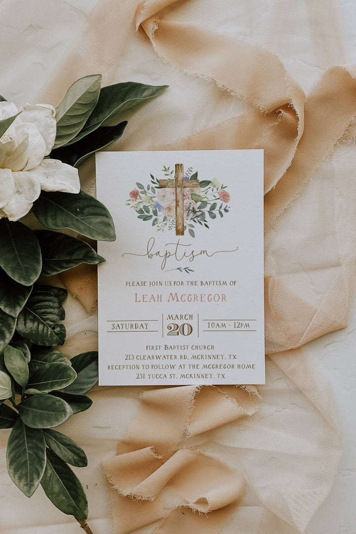 Spring Floral Baptism Invitation - Baby Dedication Invitation - Instant Download Baptism Invitation - Self Edited Baptism Invitation - Girls