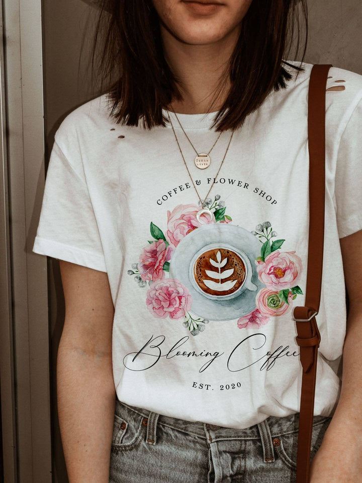 Coffee Shop Logo - Flower Shop Logo - Coffee and Flower Shop Logo - Book Club Logo - Floral Coffee Logo - Instant Download Logo - Editable