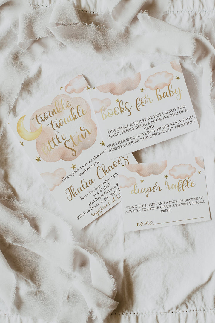 Twinkle Twinkle Baby Shower Invitation - Cloud Baby Shower Invitation - Moon and Stars Baby Shower Invitation - Baby Girl Baby Shower Invite
