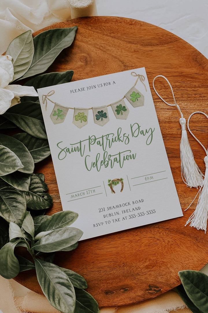 St. Patrick's Day Invitation - Saint Patrick's Day Celebration Invite - St. Patrick's Day Party Invitation - Four Leaf Clover Invitation