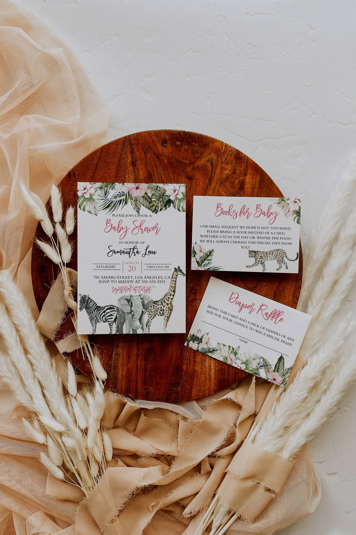 Safari Baby Shower Invitation - Jungle Baby Shower Invitation - Baby Girl Baby Shower Invitation Suite - Zoo Baby Shower Suite - Animal Baby