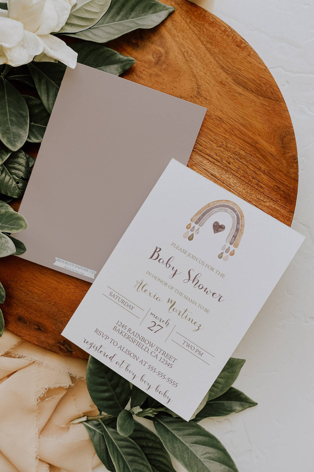 Boho Rainbow Baby Shower Invitation - Neutral Boho Rainbow Theme Invitation - Bohemian Baby Shower Invitation - Simple Rainbow Baby Shower
