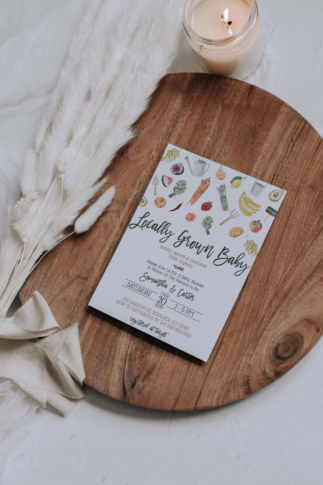 Farmers Market Baby Shower Invitation - Harvest Baby Shower Invite - Garden Baby Shower - Vegetable Baby Shower - Fruit Baby Shower Invite