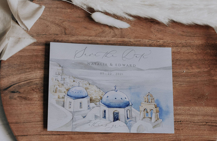 Greece Postcard Save the Date - Athens Wedding Save the Date - Postcard Watercolor Save the Date - Wedding Save the Date - Wedding Card 5x7