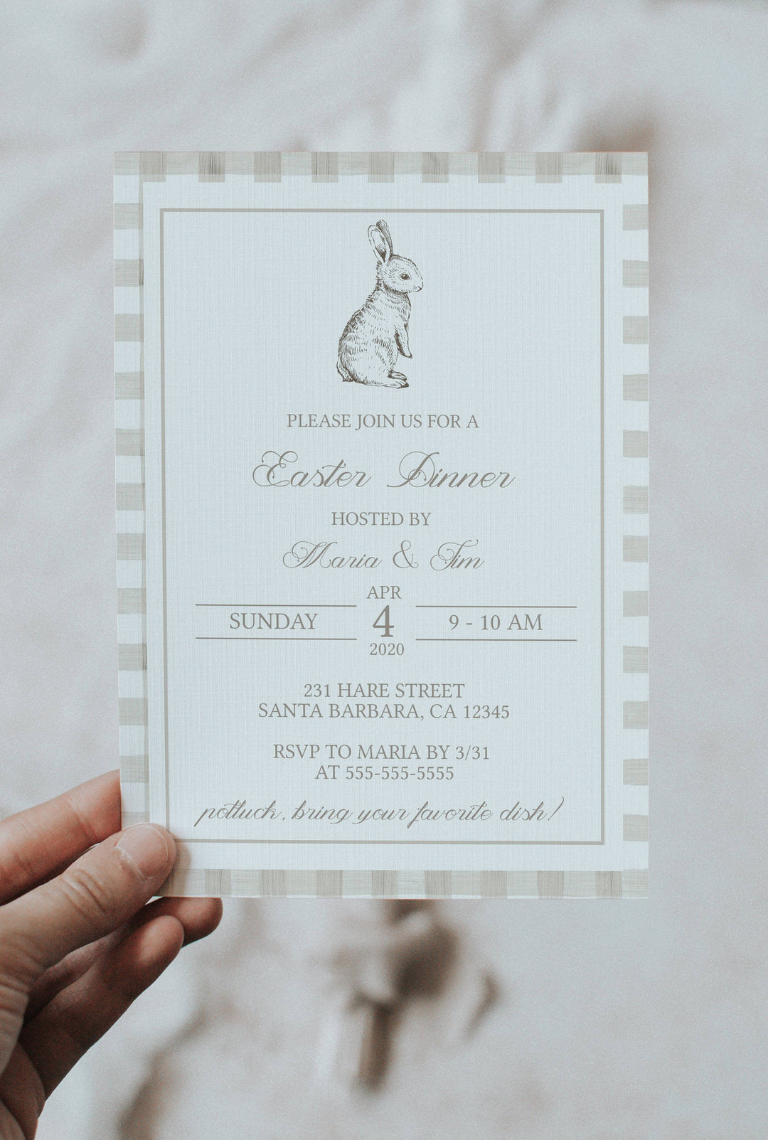 Gingham Easter Dinner Invitation - Preppy Easter Invitation - Neutral Easter Dinner Invitation - Easter Brunch Invitation - Classy Easter