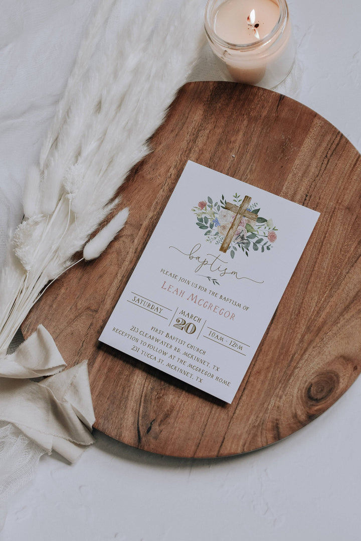 Spring Floral Baptism Invitation - Baby Dedication Invitation - Instant Download Baptism Invitation - Self Edited Baptism Invitation - Girls