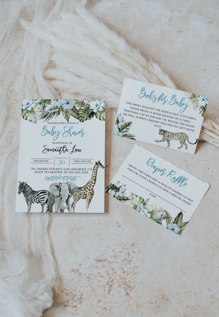 Boys Safari Baby Shower Invitation - Jungle Baby Shower Suite - Zoo Baby Shower Invitation - Baby Boy Animal Baby Shower Invitation Suite