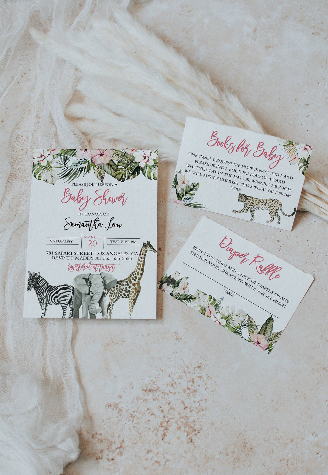 Safari Baby Shower Invitation - Jungle Baby Shower Invitation - Baby Girl Baby Shower Invitation Suite - Zoo Baby Shower Suite - Animal Baby