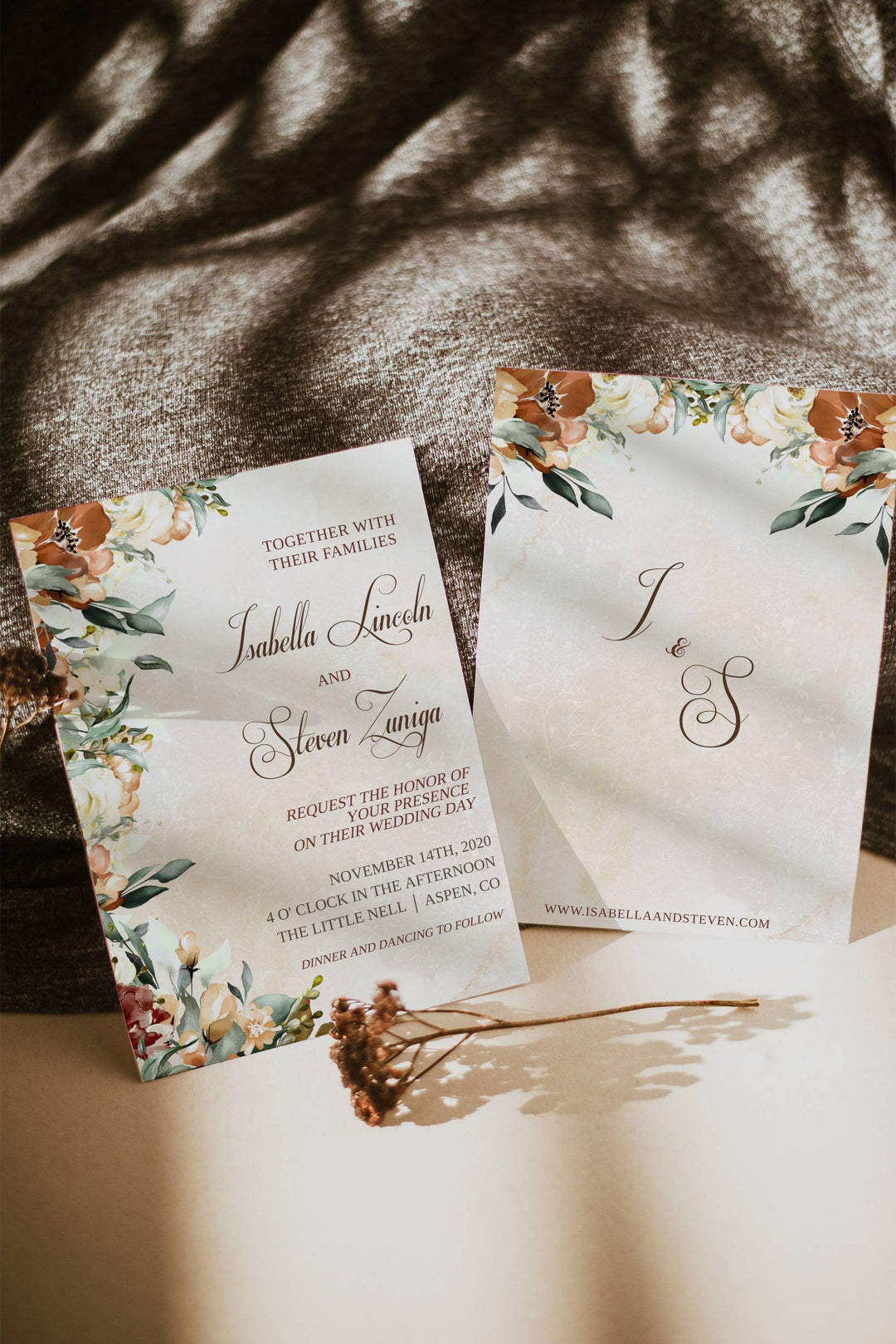Boho Autumn Wedding Invitation - Rustic Fall Wedding Invitation - November Wedding Invitation - Simple Fall Wedding Invitation - Fall Floral