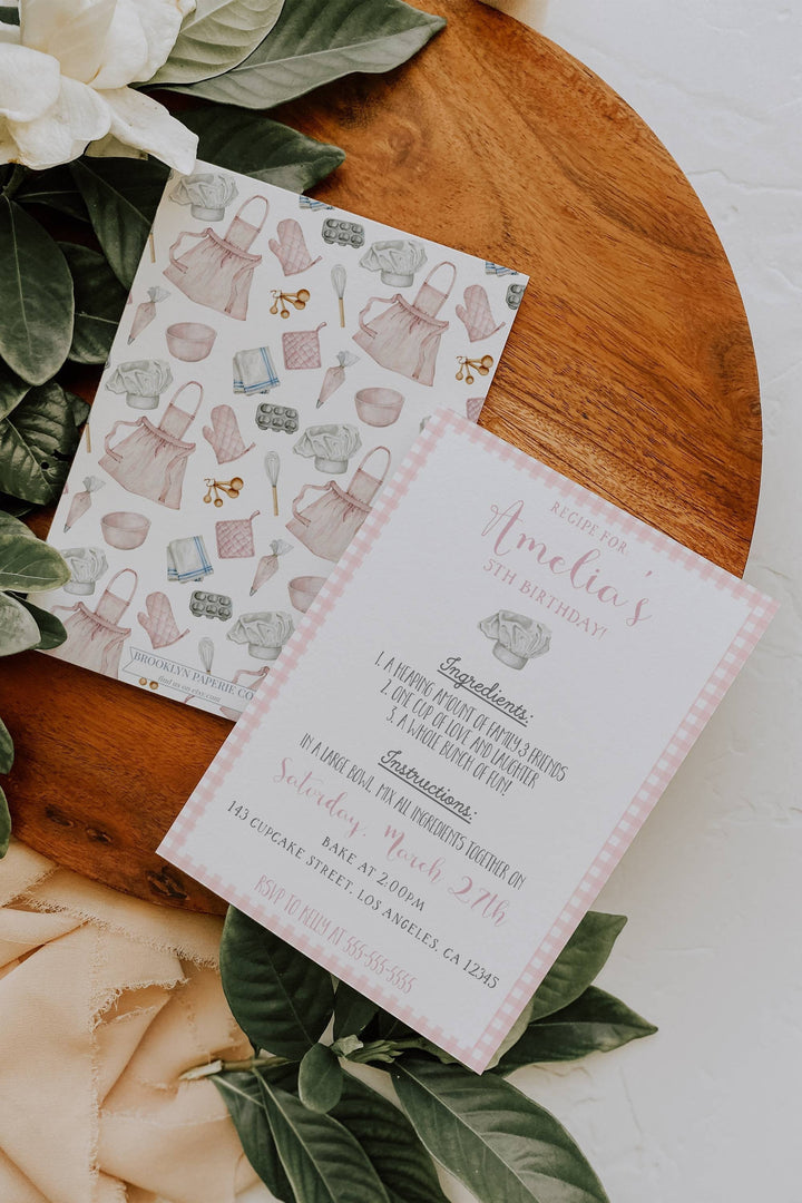 Baking Party Invitation - Baking Birthday Theme Invite - Cake Decorating Party Invite - Cupcake Birthday Invitation - Bakery Birthday Invite