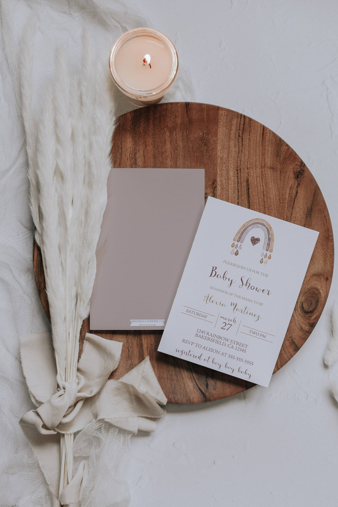 Boho Rainbow Baby Shower Invitation - Neutral Boho Rainbow Theme Invitation - Bohemian Baby Shower Invitation - Simple Rainbow Baby Shower