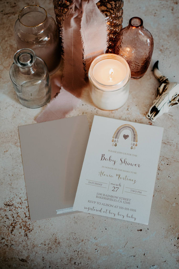 Boho Rainbow Baby Shower Invitation - Neutral Boho Rainbow Theme Invitation - Bohemian Baby Shower Invitation - Simple Rainbow Baby Shower