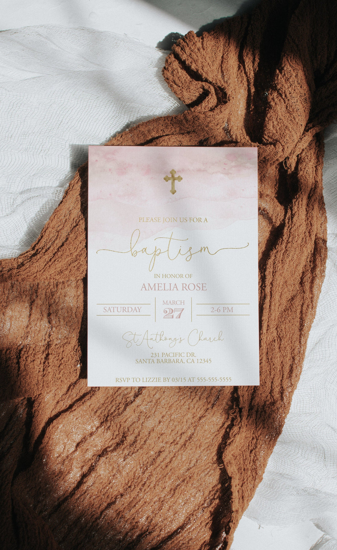 Simple Invitation Mockup - 5x7 Invitation Mockup - Burnt Orange Mockup - Flatlay Invitation - Stationary Stock Photography - Invite Mockup