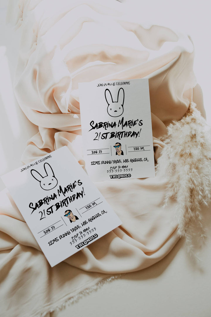 Bad Bunny Birthday Invitation - Bad Bunny Birthday Theme - YHLQMDLG Birthday Invitation - Invitación de cumpleaños de Bad Bunny - Bday Card