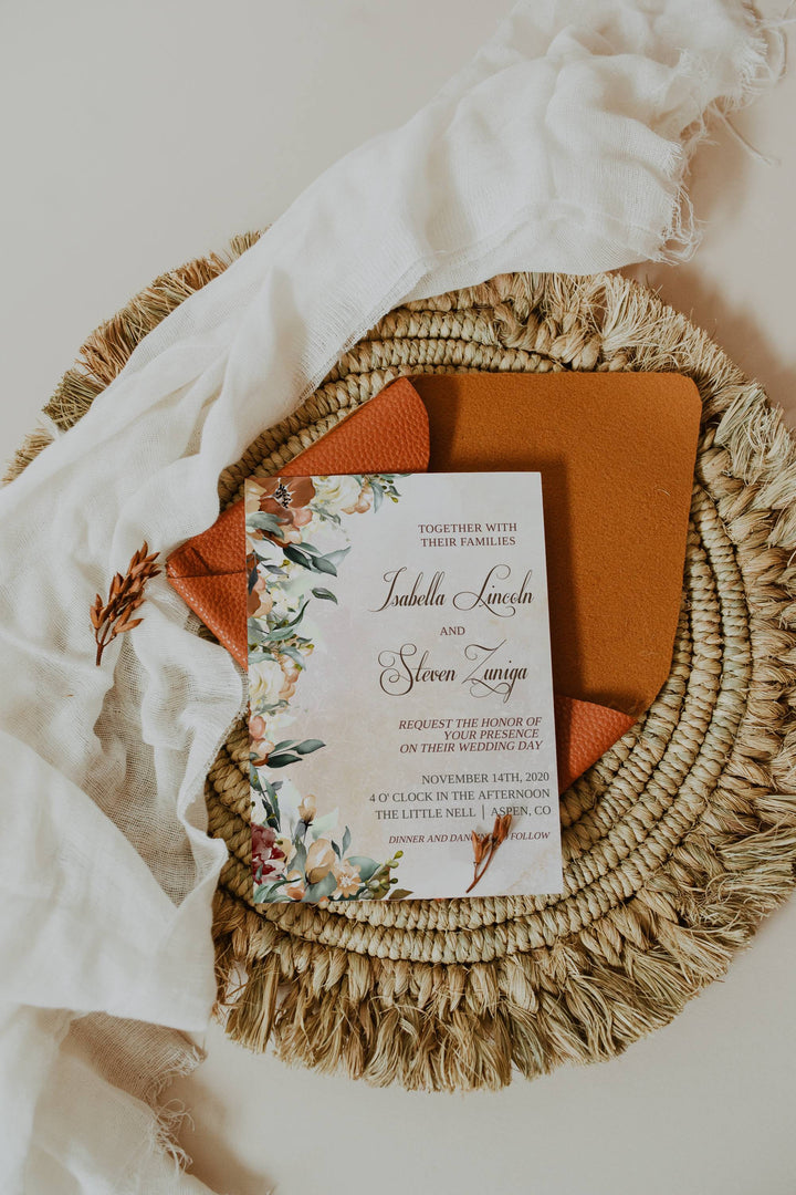 Boho Autumn Wedding Invitation - Rustic Fall Wedding Invitation - November Wedding Invitation - Simple Fall Wedding Invitation - Fall Floral