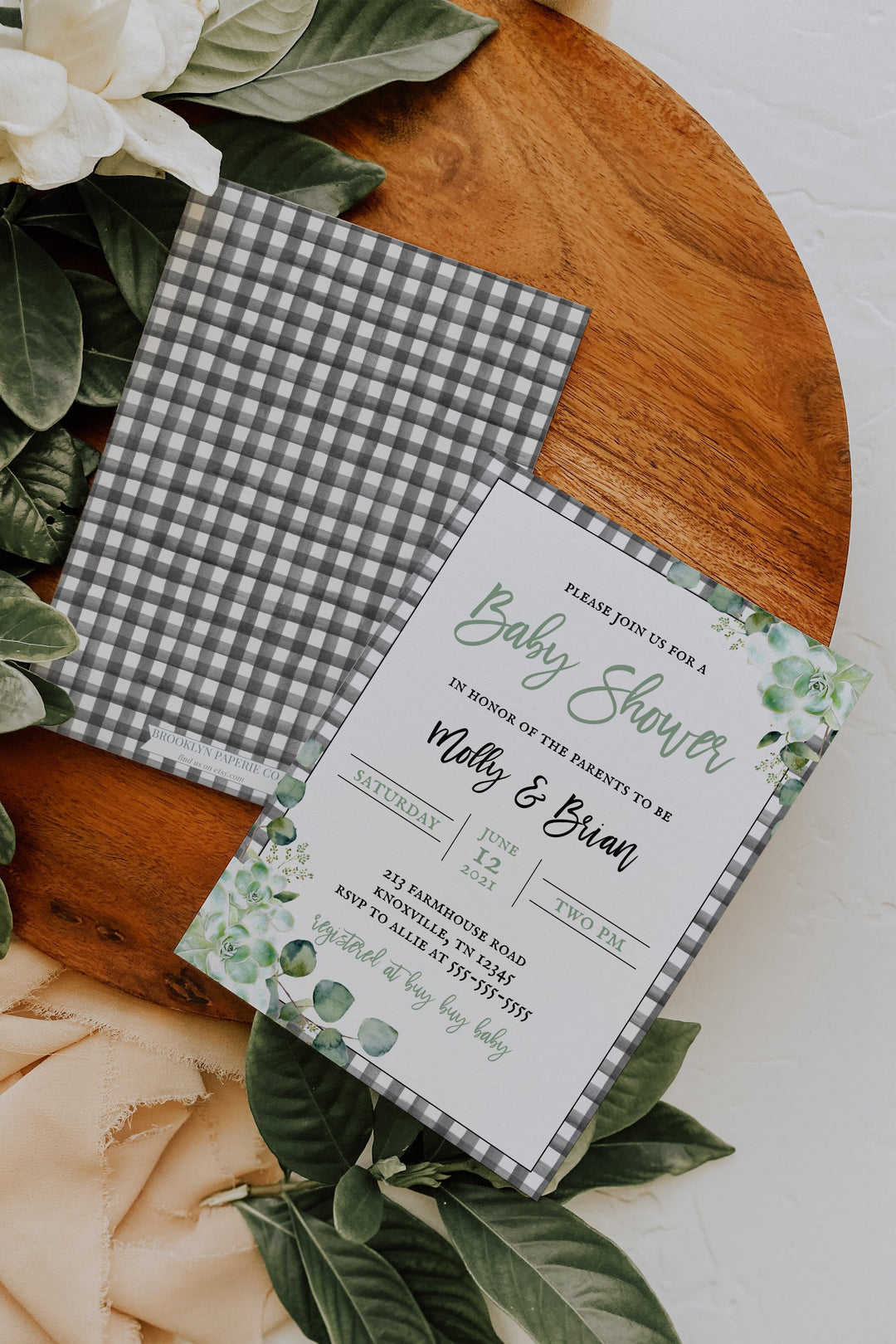 Farmhouse Baby Shower Invitation - Buffalo Plaid Baby Shower Invitation - Rustic Baby Shower Invitation - Black and White Plaid Baby Shower